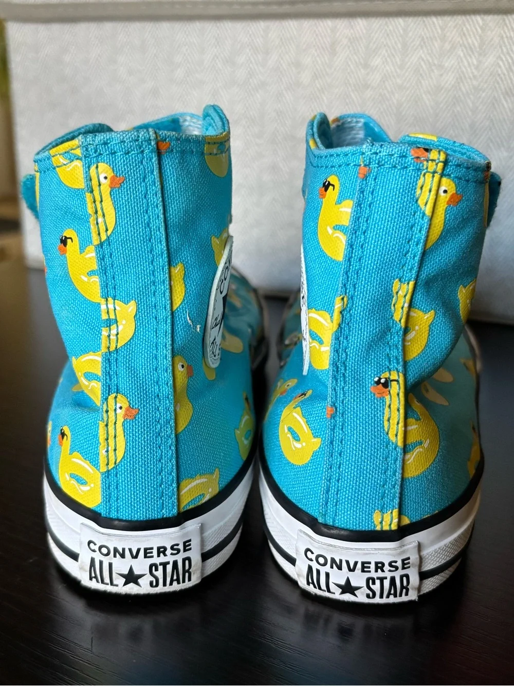 Converse Kids High-Top Sneakers in Turquoise with Yellow Duck Print